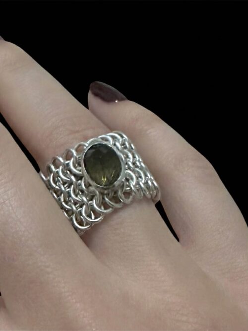 Dark Green Tourmaline Chainmail Ring