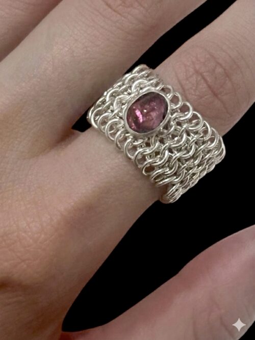 Alternative view of Pink Tourmaline Chainmail Ring