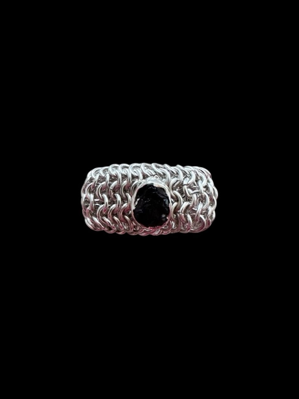 Black Tourmaline Chainmail Ring